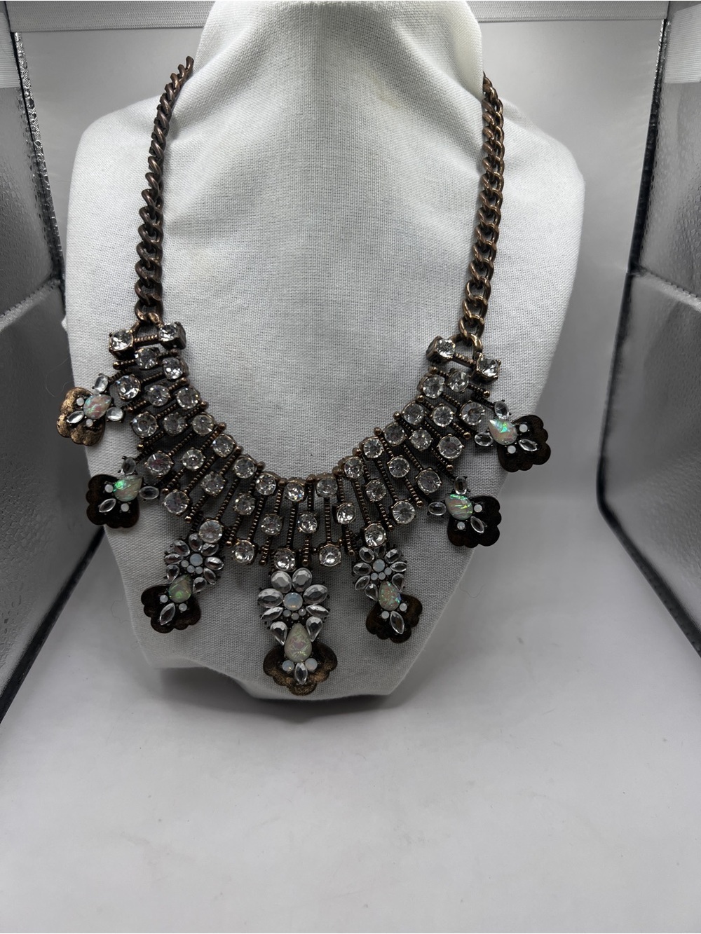 Statement Crystal & Opal Drop Necklace - Gold Tone